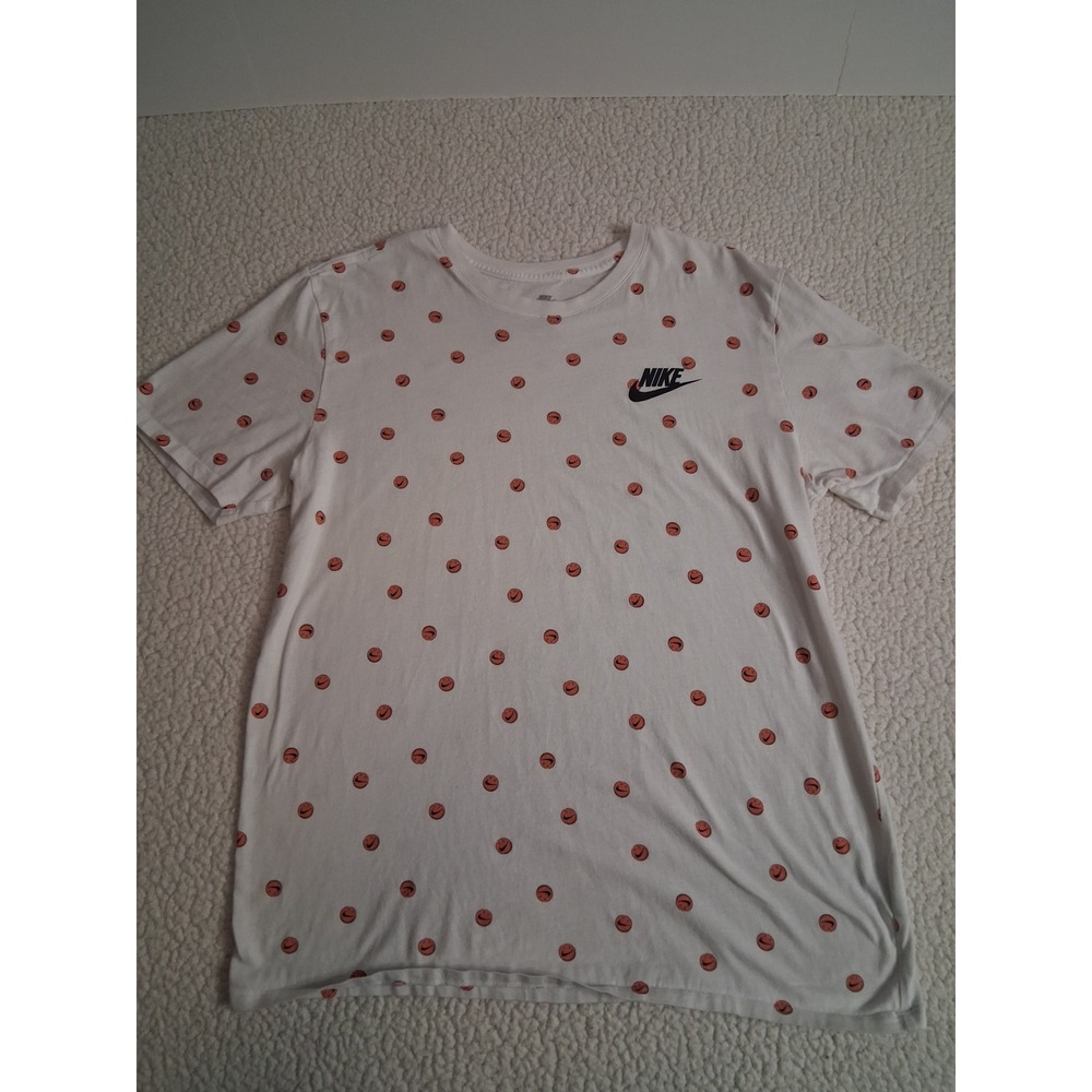 Nike Mens Smiley Face Swoosh All Over Print T-Shirt White Orange Size L Athletic